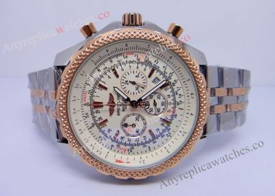 Breitling Bentley Replica Watch 2-Tone Rose Gold White Chronograph Men Watch